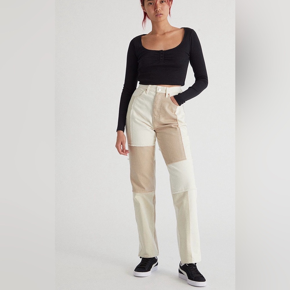 Pacsun Eco Off White Patchwork Dad Jeans
